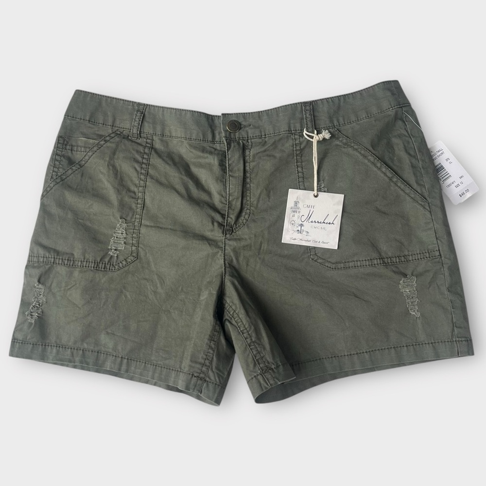 NWT Caffé Marrakesh Distressed Twill 5” Cargo Shorts Women’s Size 12